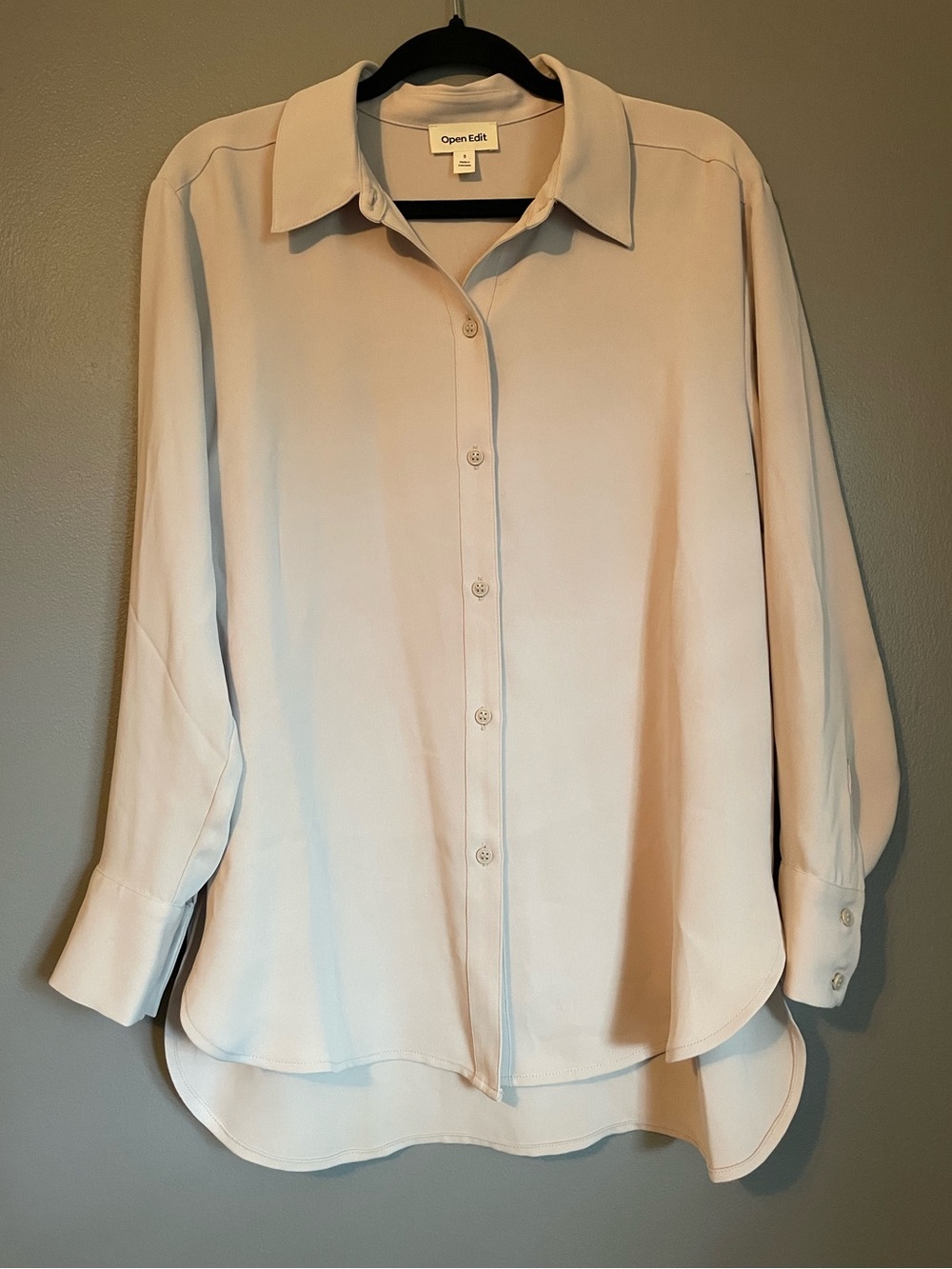 NWT Open Edit Sz Small Women’s Tan Oxford Long Sleeve Blouse Top Shirt Ret $59!